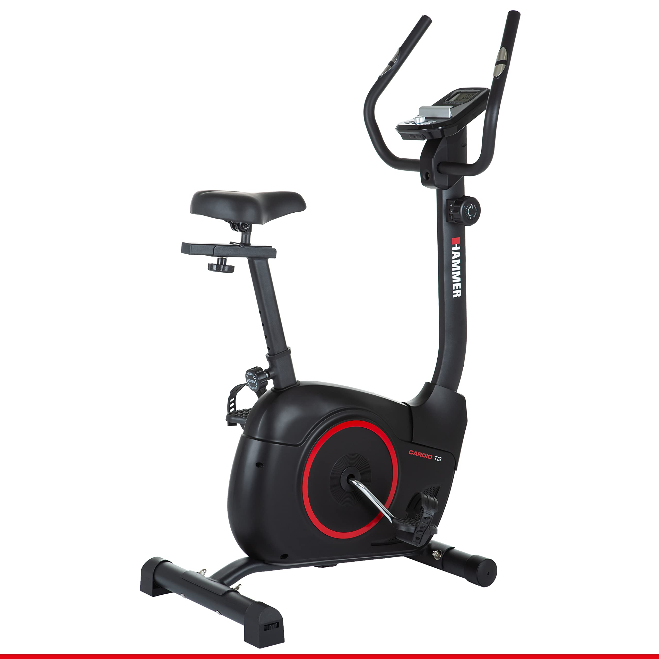 HAMMER 4860 Heimtrainer Cardio T3, geringer Einstiegs-Widerstand, besondersleisesFitnessfahrrad,Comfort-Sattel,geeignetalsHeimtrainerfürSenioren,Tablethalterung,90x46x137cm