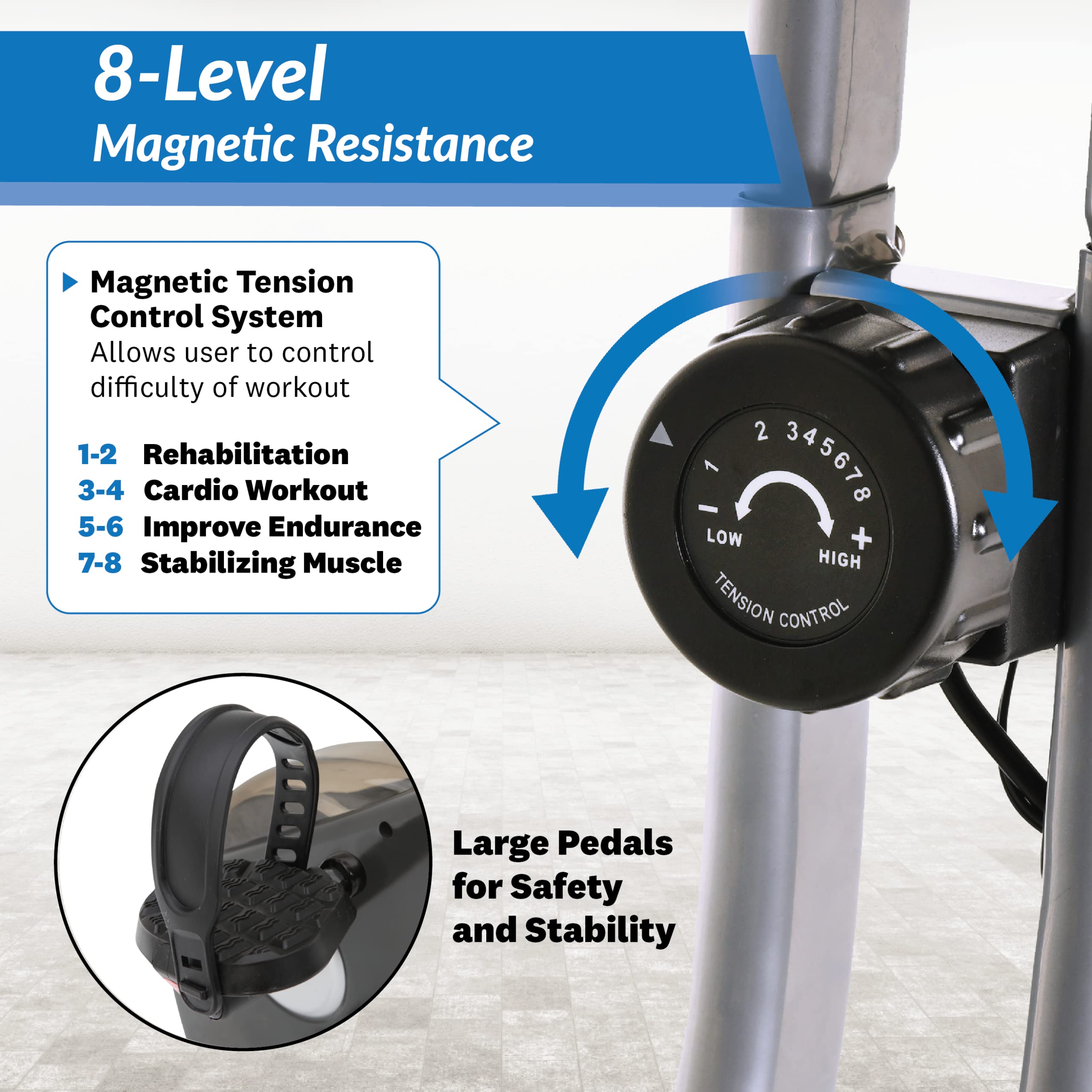 EXERPEUTIC Klappbarer Heimtrainer mit Magnetbremssystem & Handpulsmessung
