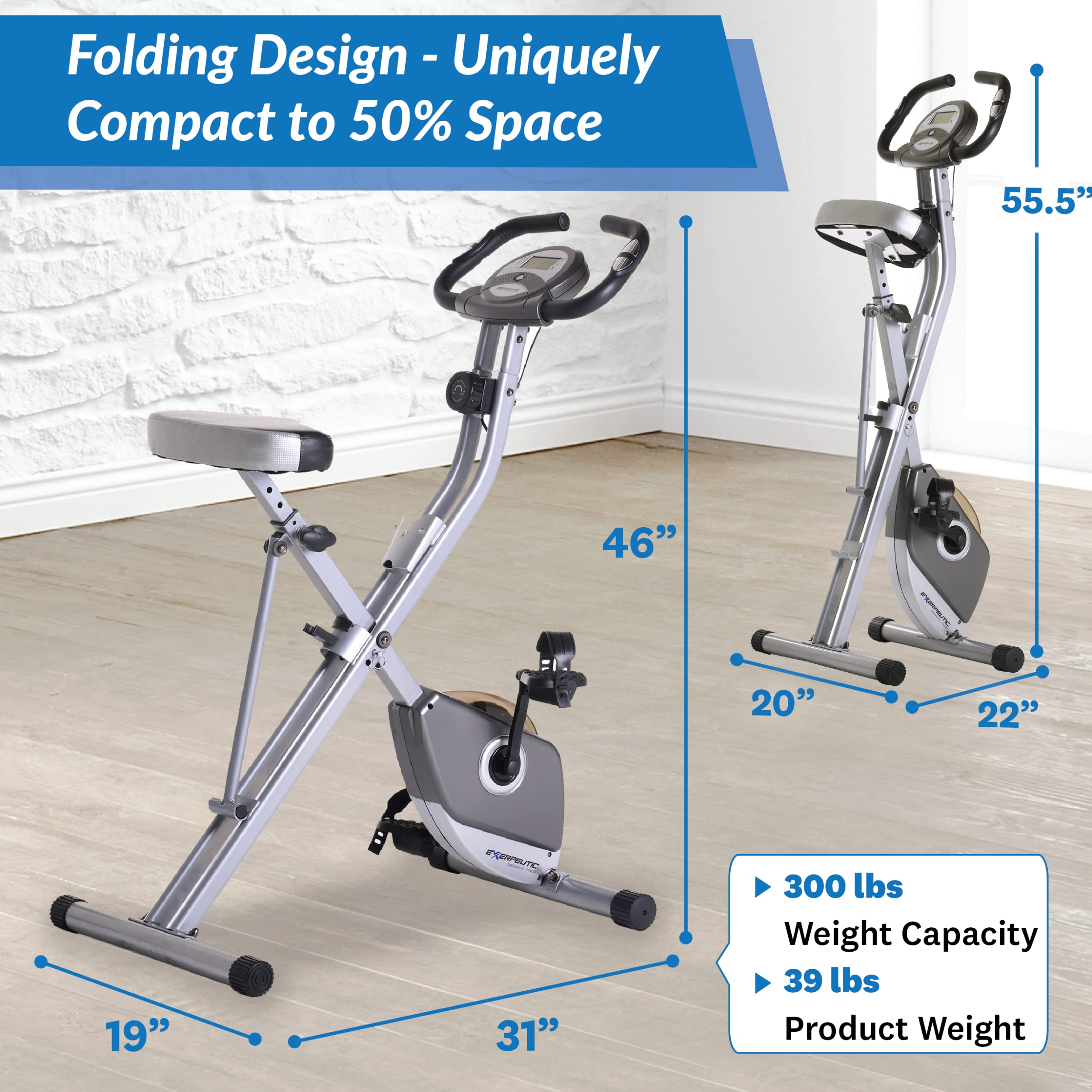 EXERPEUTIC Klappbarer Heimtrainer mit Magnetbremssystem & Handpulsmessung